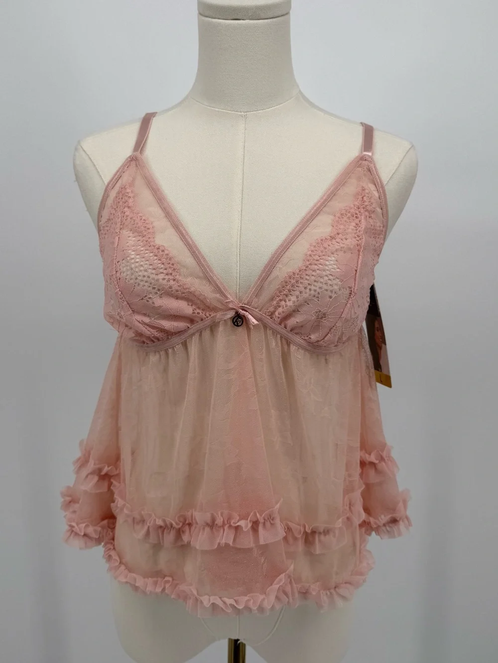 RACHEL Rachel Roy Pink Sheer Lace Ruffle Chemise Lingerie Top Large